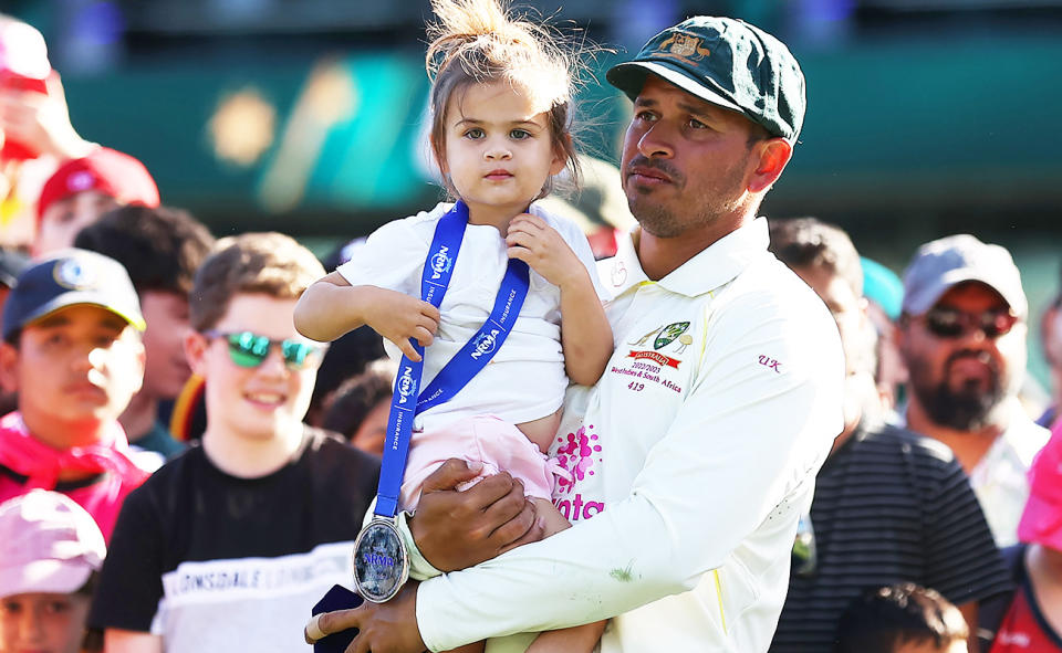 Usman Khawaja, pictured here with daughter Aisha.