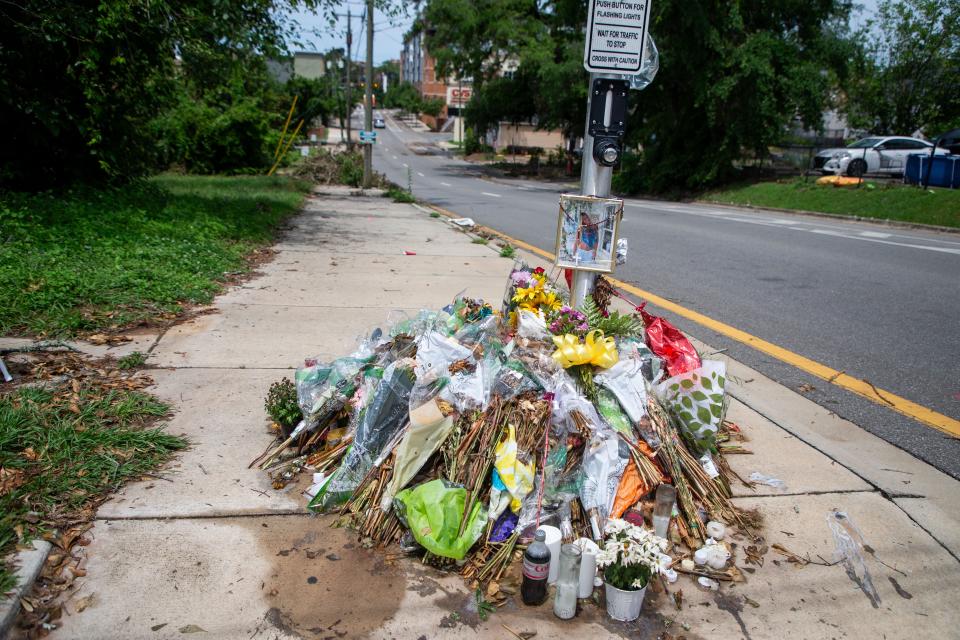 The memorial for Ellie Sims on Pensacola Street was left untouched during the tornadoes and severe storms that passed through Tallahassee on Friday, May 10, 2024.