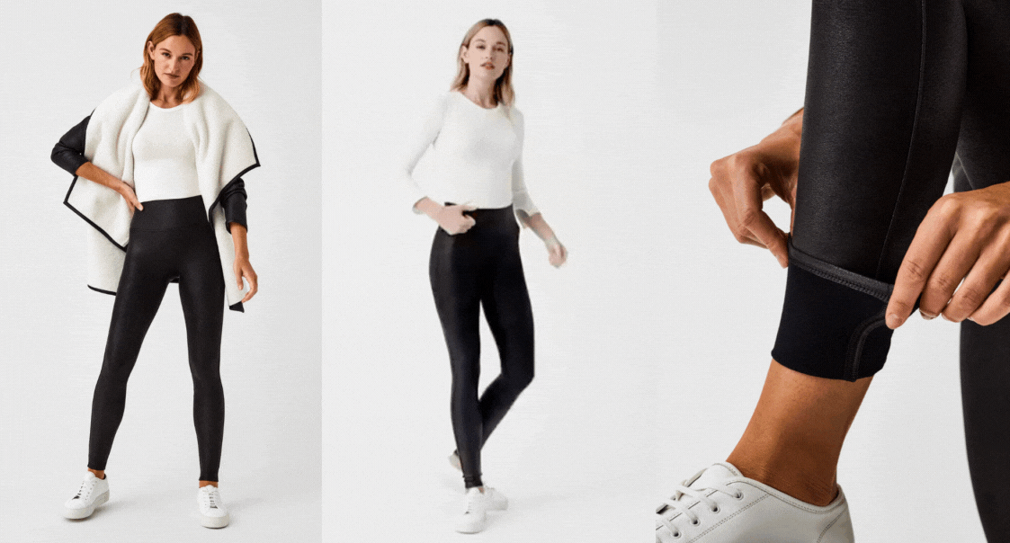 Upgrade your winter wardrobe with these cozy faux leather fleece-lined leggings — the perfect addition for a chic and comfortable season. (Photos via Spanx)