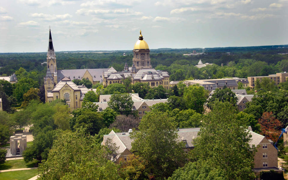 <p>It’s hard to miss the glistening golden dome of the university’s Main Building, not to mention the neo-Gothic Basilica of the Sacred Heart that defines this 173-year-old Catholic school. Besides gorgeous architecture, the campus is chock-full of lush quads, where students congregate to kick back when they’re not in class—or at the football stadium. A sculpture park of granite, steel, and bronze works appeared in 2014.—<em>Joshua Pramis</em></p>