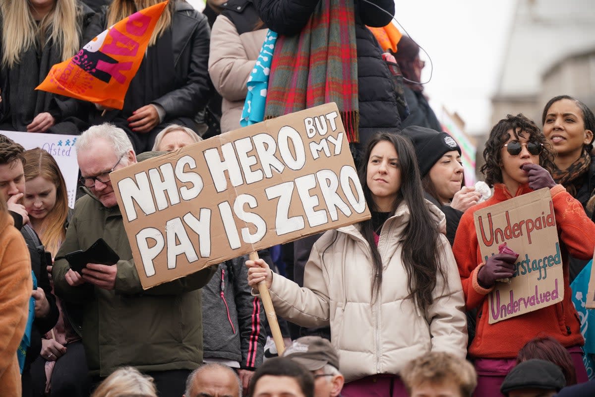 Junior doctors protest in Trafalgar Square  (PA)