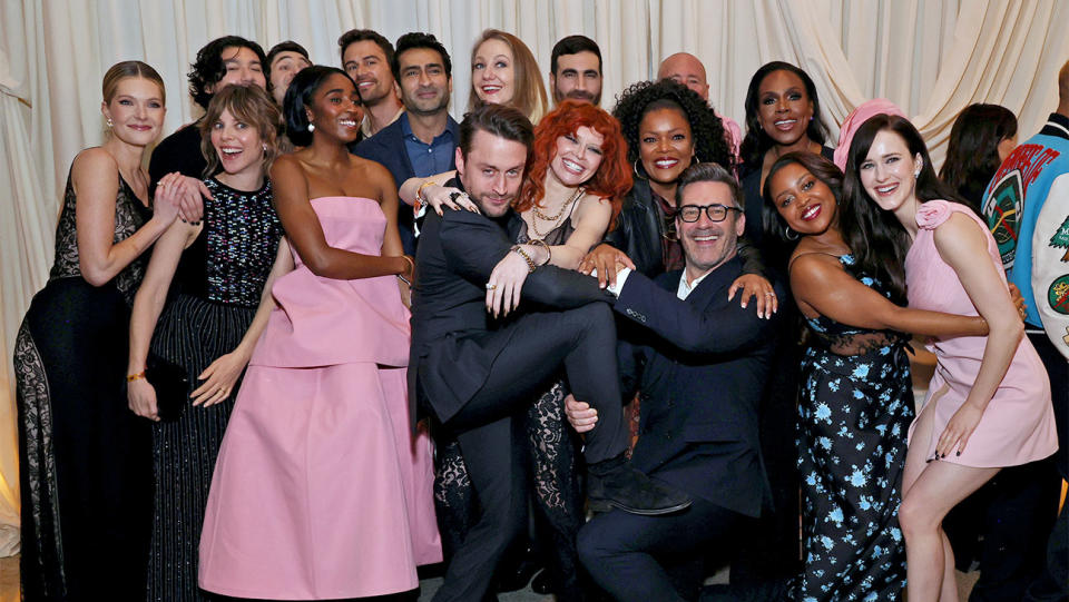 Meghann Fahy, Sophia Di Martino, Will Sharpe, Phil Dunster, Theo James, Ayo Edebiri, Kumail Nanjiani, Kieran Culkin, Natasha Lyonne, Brett Goldstein, Yvette Nicole Brown, Jon Hamm, Sheryl Lee Ralph, Quinta Brunson, and Rachel Brosnahan attend MPTF's 17th Annual Evening Before at Pacific Design Center on January 13, 2024 in West Hollywood, California.