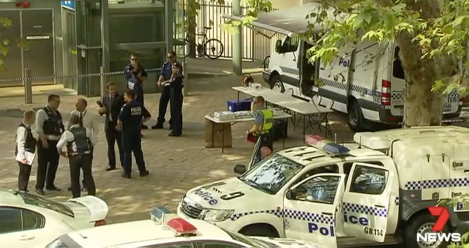 Police convene near the Esplanade train station. Photo: 7 News