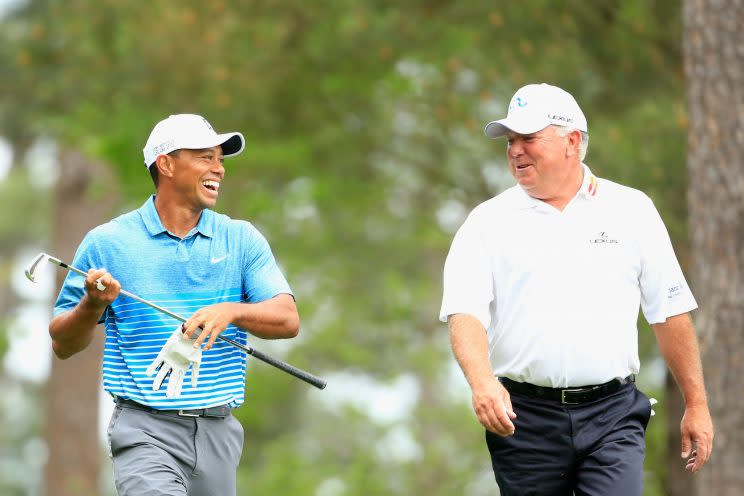 Tiger Woods and Mark O’Meara have played many a round of golf together, a number at Augusta National. (Getty Images)