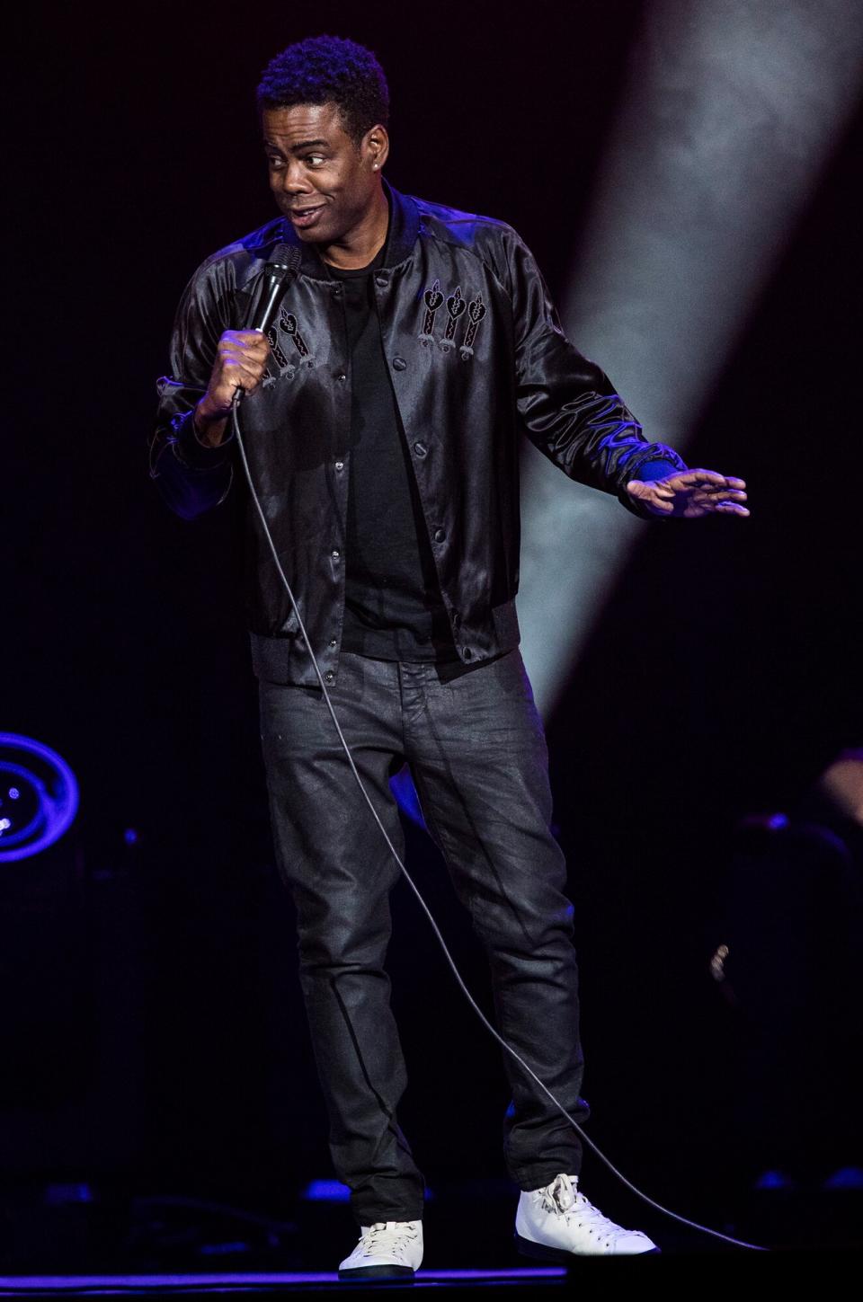 Chris Rock performs live during his Total Blackout Tour at the Ericsson Globe Arena on October 2, 2017 in Stockholm, Sweden