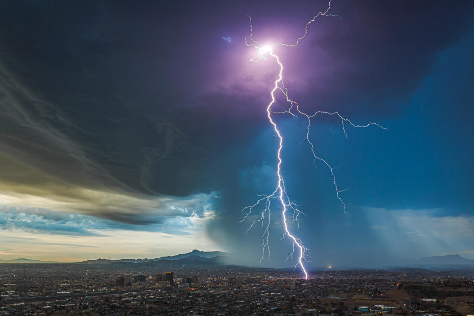 Lightning strikes during an electrical storm in El Paso, Texas, USA