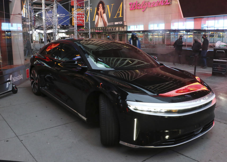NEW YORK, NY- March 17: Lucid preview's it's new electric car, Lucid Air, at CNBC Nasdaq in New York City on March 17, 2021. Credit: RW/MediaPunch /IPX