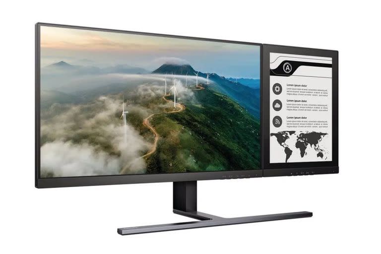 Philips presentó un monitor doble: tiene un panel IPS de 23,8 pulgadas y otro de 13,3 pulgadas de tinta electrónica, unidos por una bisagra