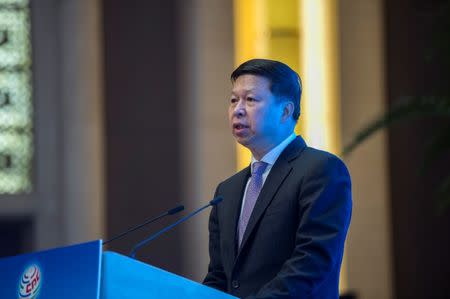 FILE PHOTO: Song Tao, Minister of the International Department of the CPC Central Committee gives a speech during the closing ceremony of the "CPC in dialogue with world political parties" high-level meeting, at the Diaoyutai State Guesthouse in Beijing, China December 3, 2017. REUTERS/Fred Dufour/Pool