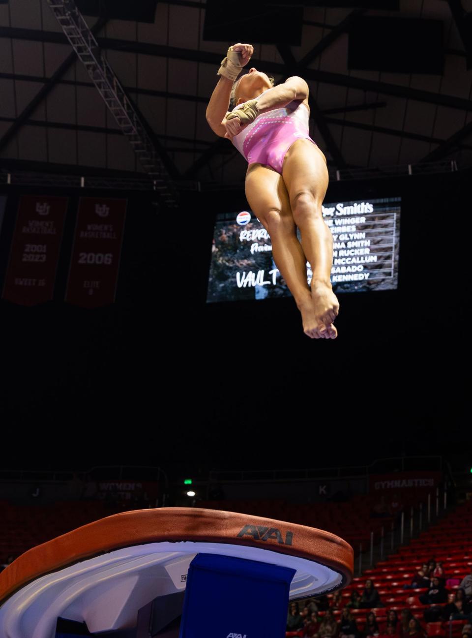 Ashley Glynn vaults during the Red Rocks Preview at the Jon M. Huntsman Center in Salt Lake City on Friday, Dec. 15, 2023. | Megan Nielsen, Deseret News