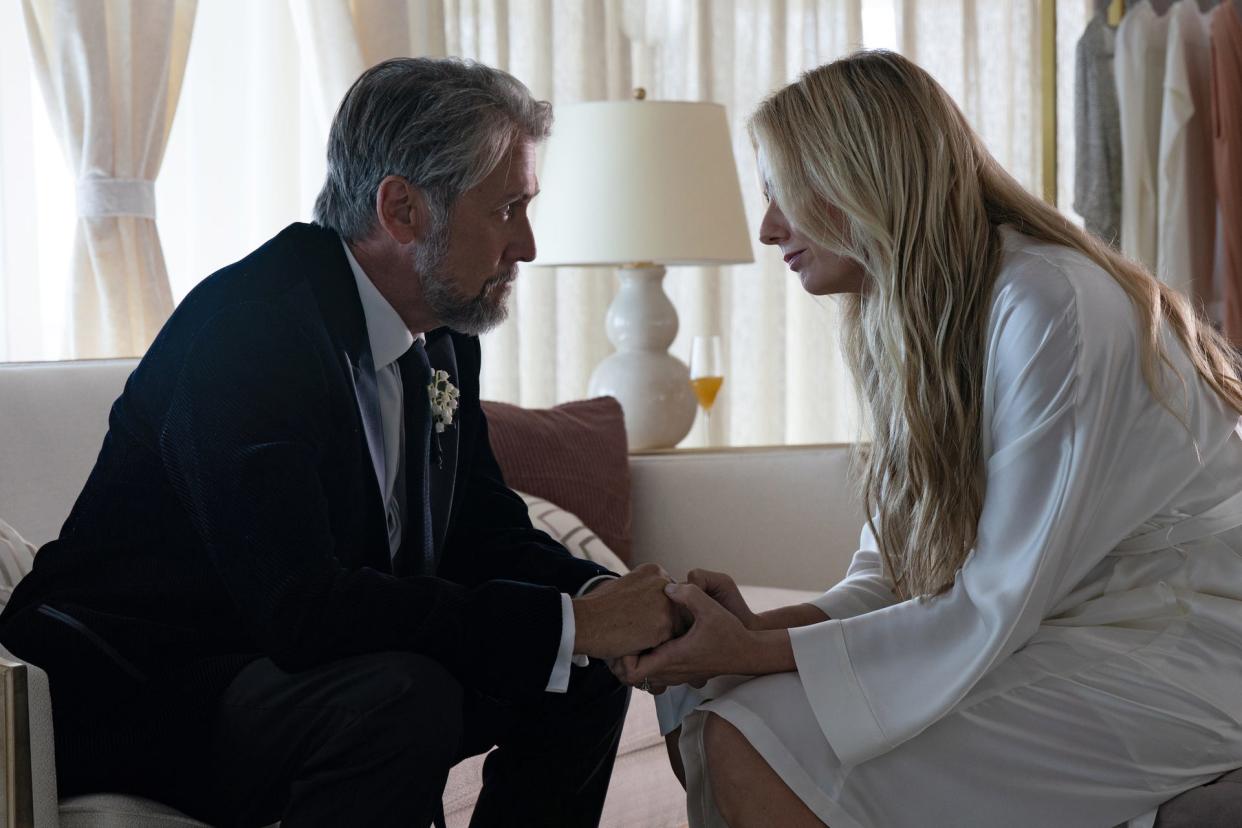 In this scene from "Succession," Connor (Alan Ruck) and Willa (Justine Lupe) make the plunge after their wedding at sea is cancelled.