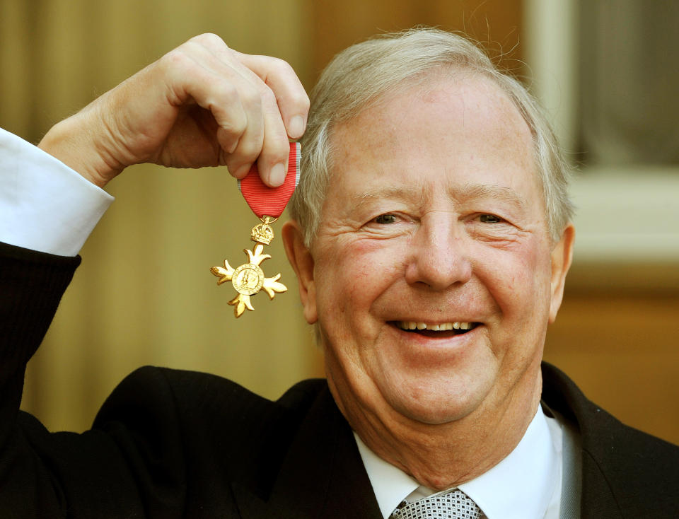 LONOND, UNITED KINGDOM - NOVEMBER 17:  Tim Brooke-Taylor, proudly holds his OBE after it was presented to him by Prince Charles, Prince Of Wales during an investiture ceremony at Buckingham Palace on November 17, 2011 in London. (Photo by John Stillwell - WPA Pool/Getty Images)