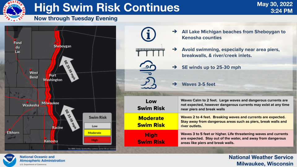 Forecasters are warning of life-threatening waves and currents on Lake Michigan on Tuesday and urging people to stay out of the water.