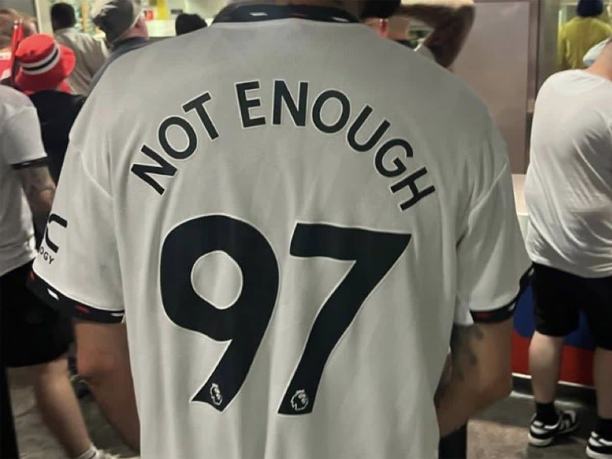 The shirt sparked outraged when it was seen at the Wembley showpiece earlier this month (Twitter)