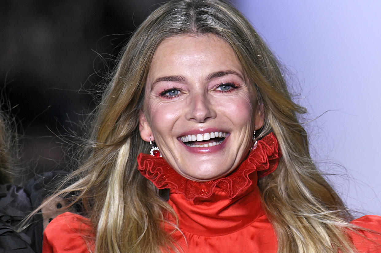 Paulina Porizkova was all smiles as she walked down the New York Fashion Week catwalk in 2019, but the model says she's battled anxiety and depression. (Photo: Victor VIRGILE/Gamma-Rapho via Getty Images)
