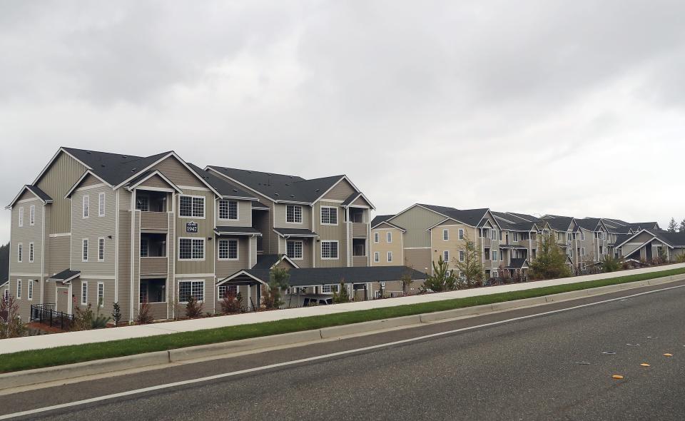 The Blue Ridge Apartments line Almira Drive near the intersection of Riddell Road in Bremerton on Monday. Phase 1 of 193 apartments is nearly complete, including studio, one-bedroom and two-bedroom options.