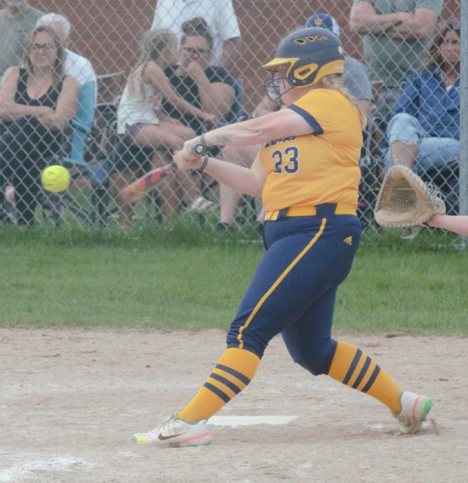 Taylor Moeggenberg's power in the middle of the lineup is one of many reasons the Gaylord softball team went unbeaten in BNC play this season.