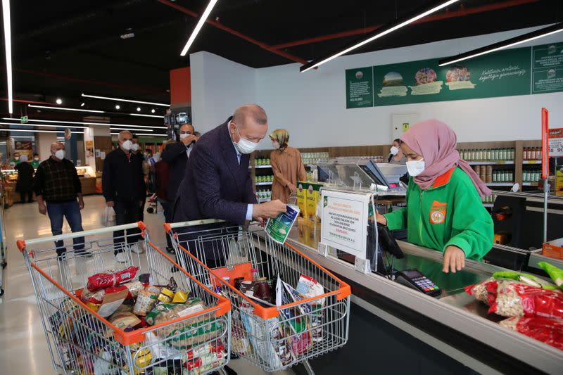 Turkish President Erdogan shops at a grocery store in Istanbul