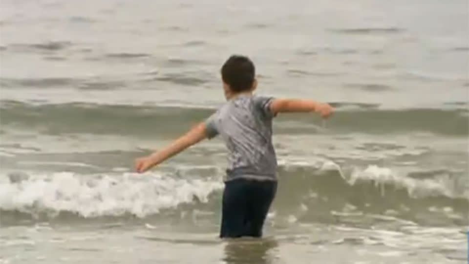 Noah, 6, was back in the water on Monday after meeting 'superhero Ben', who saved his life. Photo: 7 News