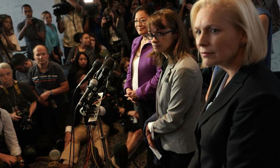 Alumnae from Dr Christine Blasey Ford’s high school deliver a letter in her support to the US Senate.