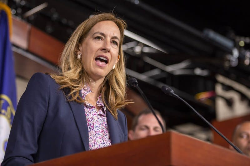 Rep. Mikie Sherrill, D-N.J. (pictured 2022), has introduced the Guarding the United States Against Reckless Disclosures Act, which would prohibit people charged or convicted of covered criminal charges from having access to security-related info. File Photo by Bonnie Cash/UPI