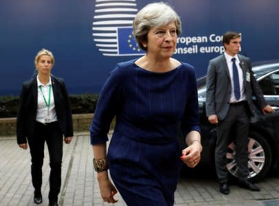 Britain's Prime Minister Theresa May arrives at the EU summit meeting in Brussels, Belgium, October 19, 2017. REUTERS/Dario Pignatelli