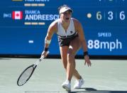 Mar 17, 2019; Indian Wells, CA, USA; Bianca Andreescu (CAN) reacts at match point as she defeats Angelique Kerber (not pictured) in the final match of the BNP Paribas Open at the Indian Wells Tennis Garden. Mandatory Credit: Jayne Kamin-Oncea-USA TODAY Sports