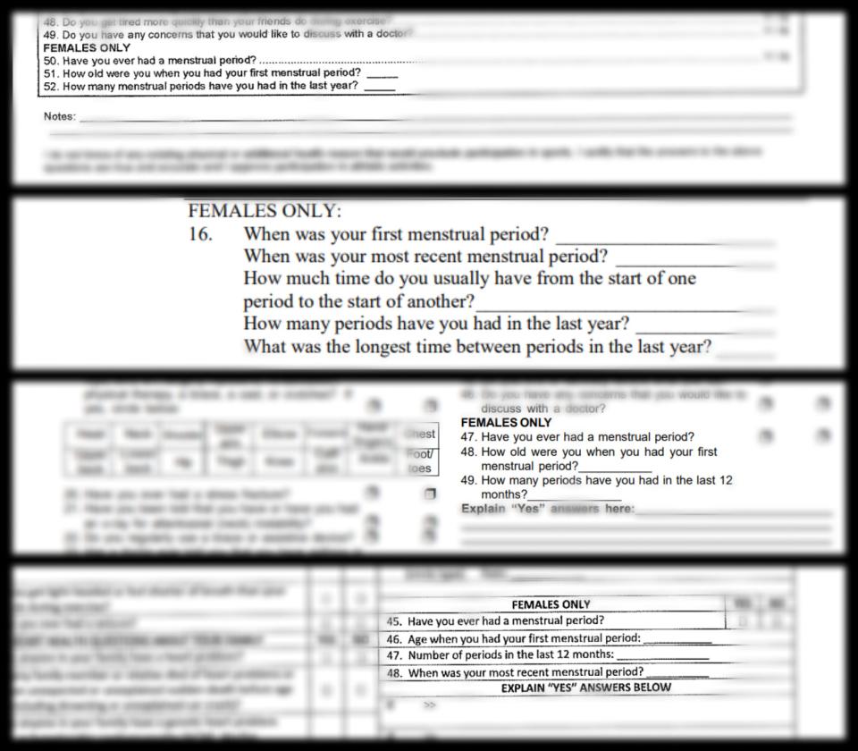 Various high school sports eligibility forms throughout New England ask questions about student athletes' menstrual history.