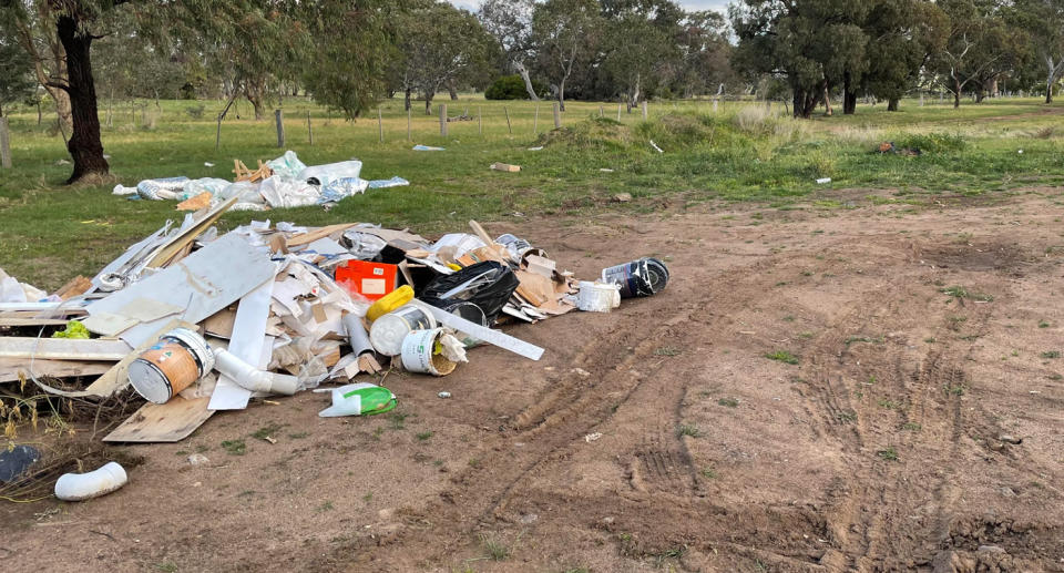 Massive pile of building and construction material dumped in Woodlands Historic Park near Melbourne Airport. 