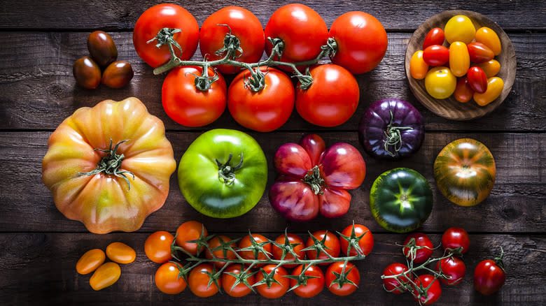 display of heirloom tomatoes