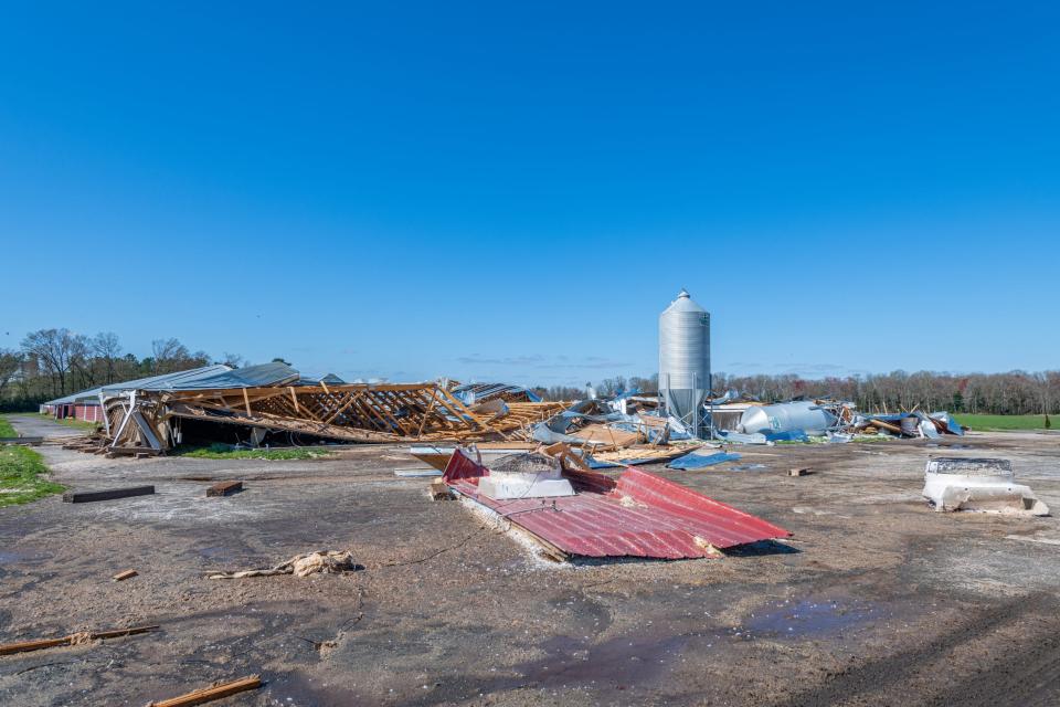 The aftermath of a tornado swept through the Greenwood area on April 1, 2023.