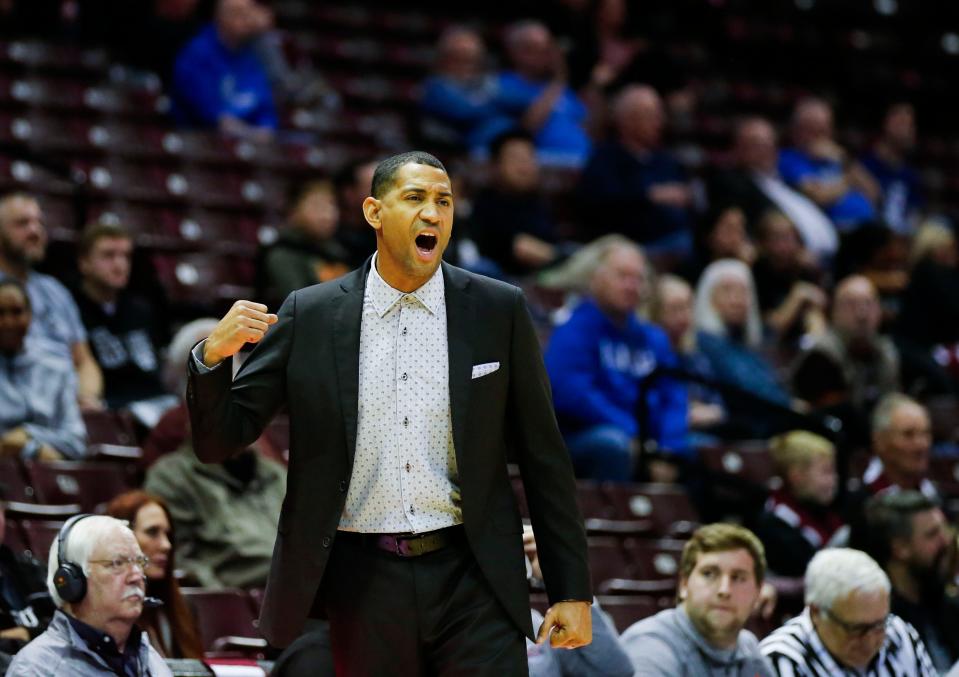 Missouri State Bears Head Coach Dana Ford as the Bears take on the Drake Bulldogs at Great Southern Bank Arena on Wednesday, Jan. 24, 2024.