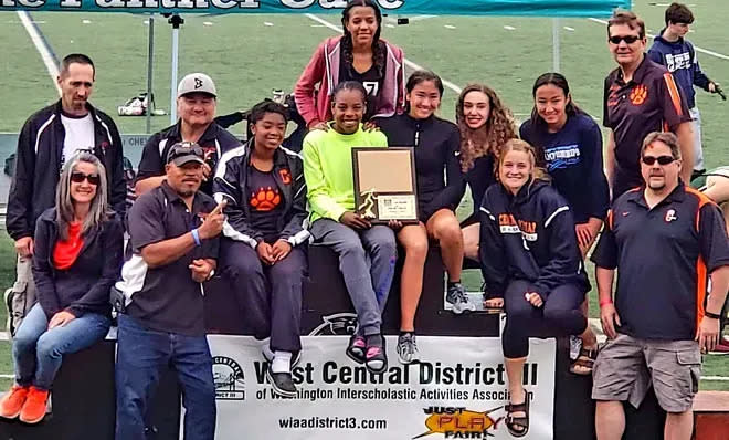 Sisters Maya (second from top right) and Taylor Nichols (fourth from top right), were both part of the 2019 Central Kitsap track and field team that won a 3A West Central/Southwest District title in 2019. The duo are both now running for Division I cross country programs.