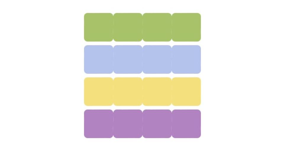 Green, Blue, Yellow and Purple rectangles representing the NYT Connections categories