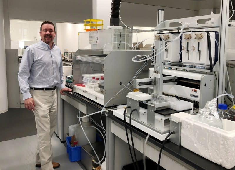 Patrick Reid, President and CEO of PeptiDream Inc, poses for a photograph at the company's laboratory in Kawasaki, Japan