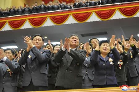 North Korean leader Kim Jong Un makes a closing remark at 5th Conference of Cell Chairpersons of the Workers' Party of Korea (WPK) on December 23 in this photo released by North Korea's Korean Central News Agency (KCNA) in Pyongyang December 24, 2017. KCNA/via REUTERS