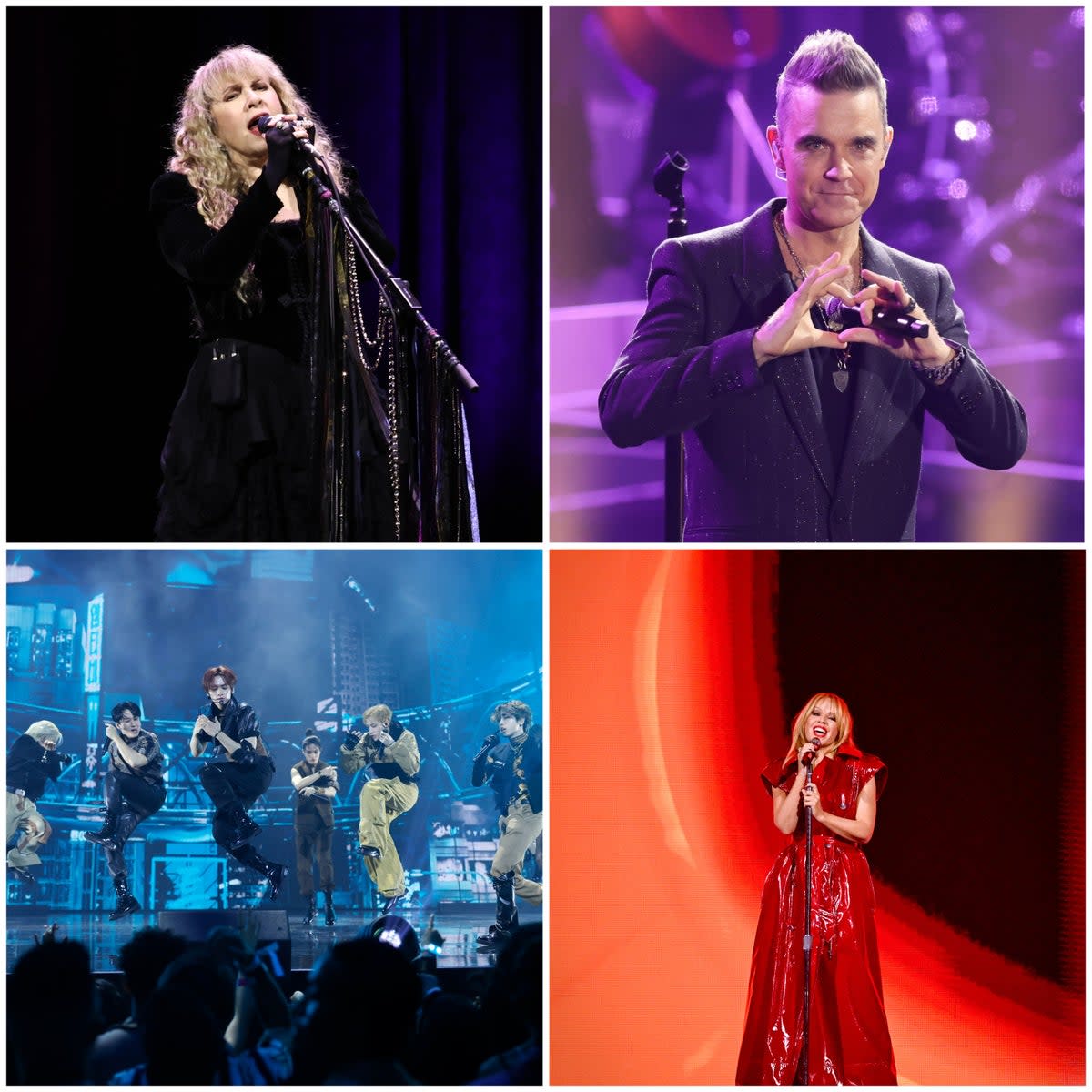 Stevie Nicks, Robbie Williams, Stray Kids, and Kylie Minogue  (Getty images)