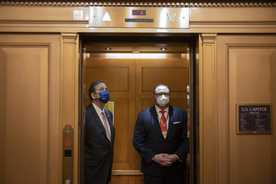 Bruce Castor (left) did not have an ideal day defending the former president. Source: Getty