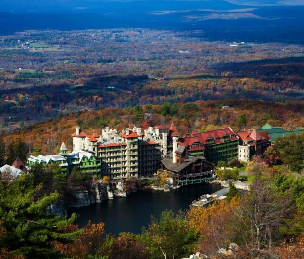 90 miles north of NYC, New Paltz's iconic centerpiece, Mohonk Mountain House, dates back to 1869. <p>Henry C/Getty Images</p>