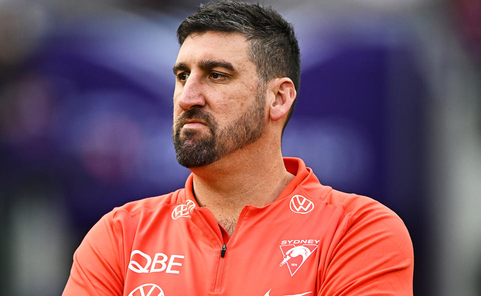 Dean Cox, pictured here in his role as assistant coach at the Sydney Swans.