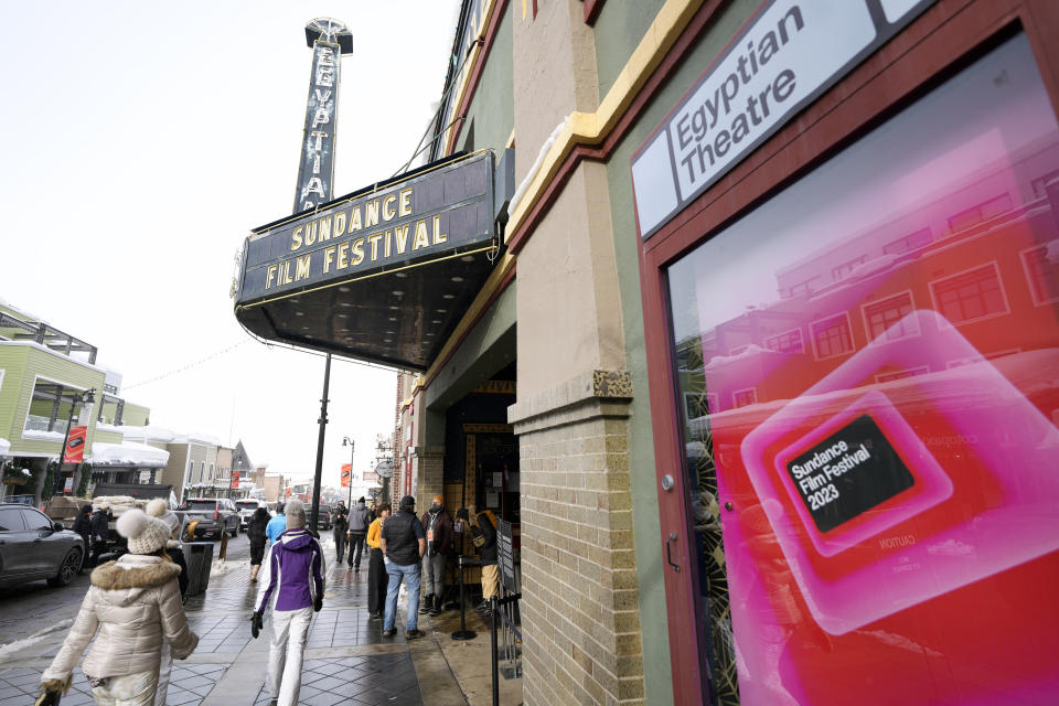 The marquee of the Egyptian Theatre is seen on opening day of the 2023 Sundance Film Festival on Thursday, Jan. 19, 2023, in Park City, Utah. (Photo by Charles Sykes/Invision/AP)