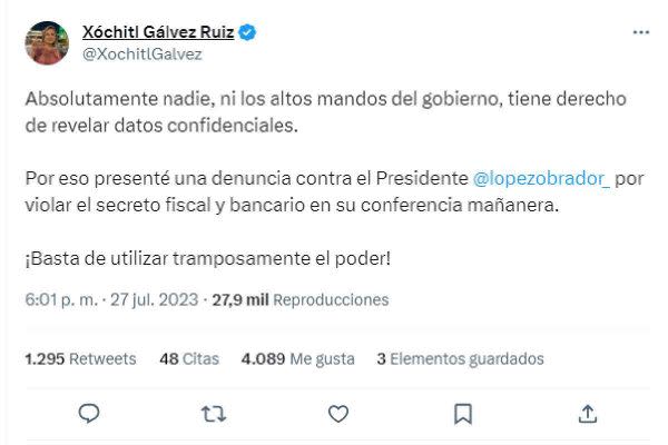 xochilt galvez denuncia amlo