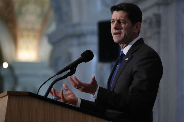 Paul Ryan, pictured delivering a farewell address in 2018 shortly before he left Congress, complained about 