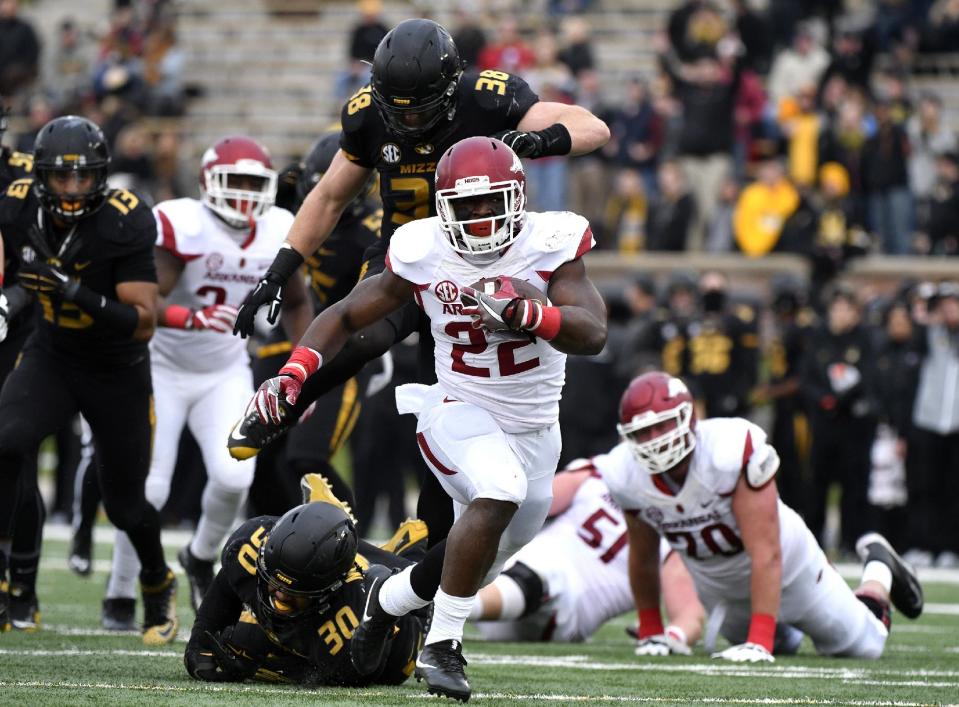 Arkansas’ Rawleigh Williams was one of the top running backs in the SEC before a second neck injury resulted in his retirement. (Photo by Ed Zurga/Getty Images)