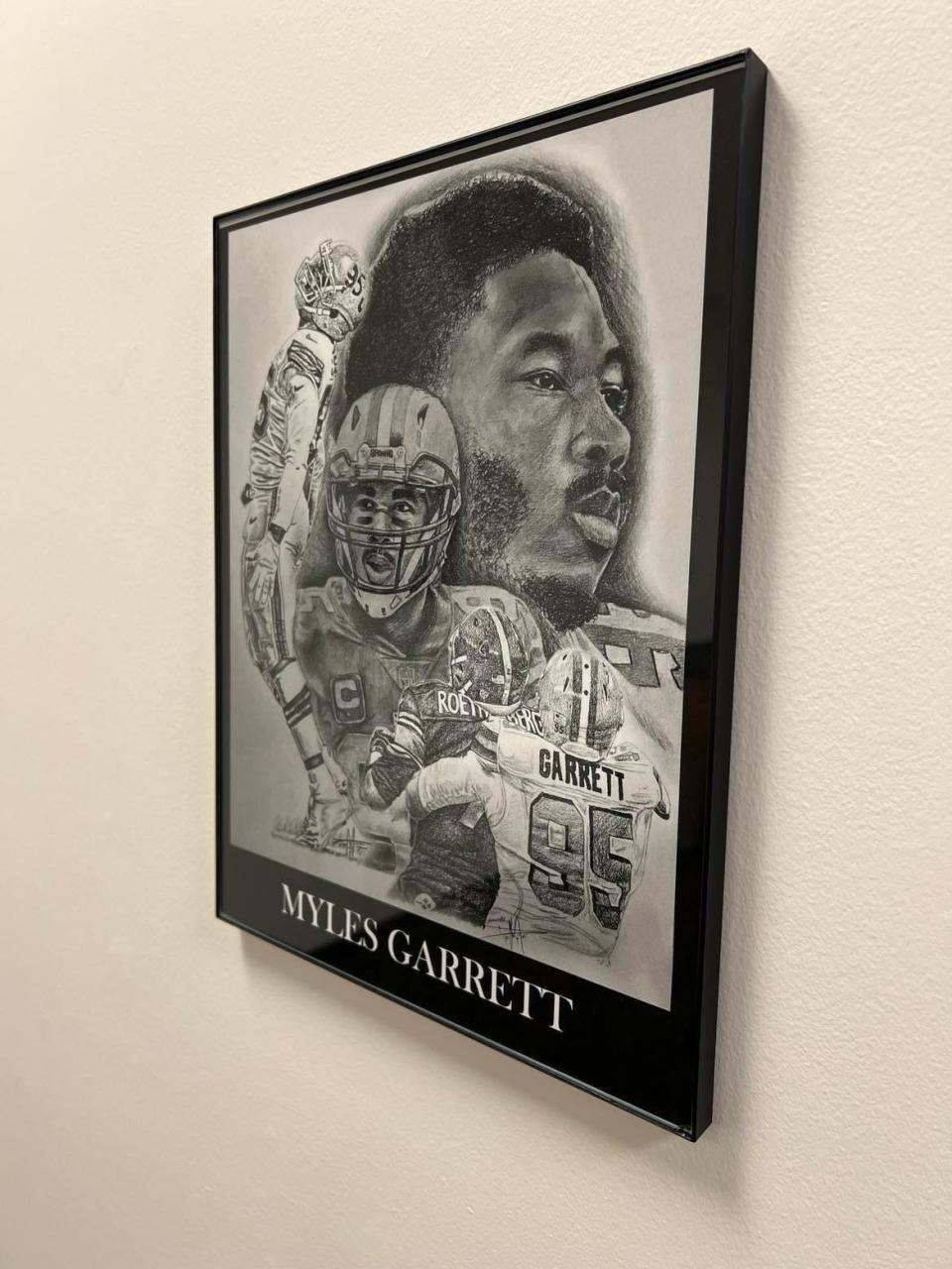 A new art exhibition at Malone University features prominent and historic Black Americans, including Myles Garrett of the Cleveland Browns, Frederick Douglass, Barack Obama, John Lewis and others.