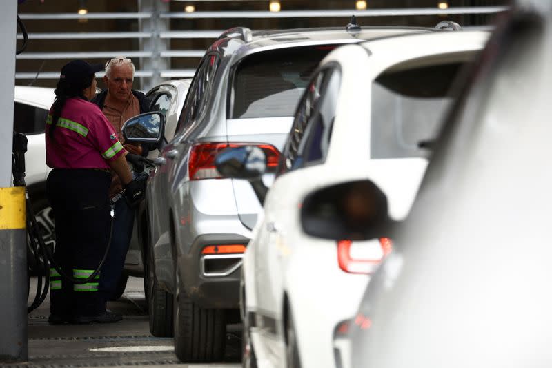 People queue for fuel during shortage, in Buenos Aires