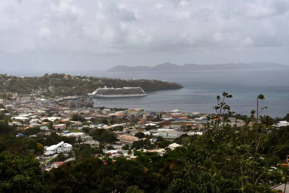 The Royal Caribbean cruise ship Reflection sits docked waiting to evacuate a group of British, Canadian and U.S. nationals in Kingstown, on the eastern Caribbean island of St. Vincent, Friday, April 16, 2021.