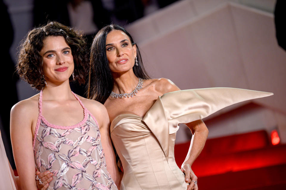 CANNES, FRANCE - MAY 19: Margaret Qualley and Demi Moore attend the 
