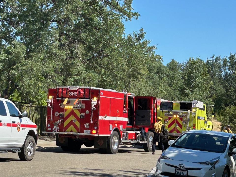 At least nine pieces of fire equipment responded when a blaze was reported in the Clover Creek Preserve in southeast Redding on June 24, 2024.