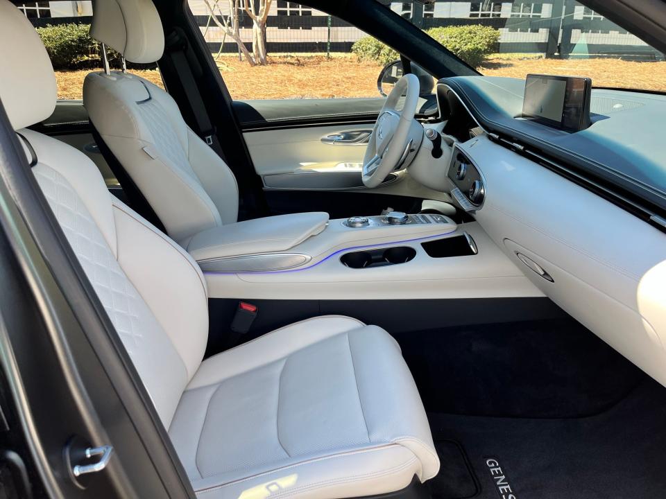 The 2023 Genesis GV70 EV SUV's interior is  modern, luxurious and comfortable.